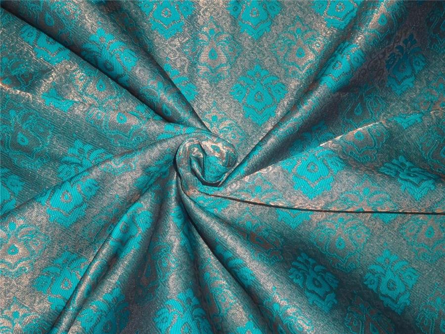 Brocade fabric kingfisher green and metallic gold BRO548[3]
