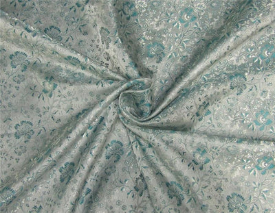 Silk Brocade fabric Silver &amp; Green 44&quot;BRO549[2]