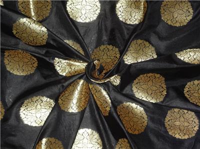 Silk Brocade Fabric Black x Metallic Gold COLOR 44" WIDE BRO530[3]