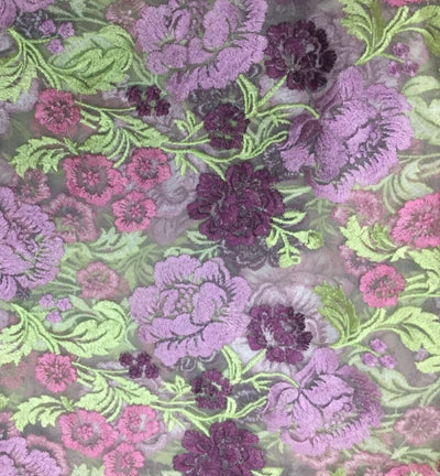 heavily embroidered net fabric light olive x multi color 44&quot;wide