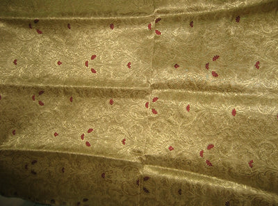Pure Heavy Silk Brocade Fabric Dark Red &amp; True Gold 36&quot;
