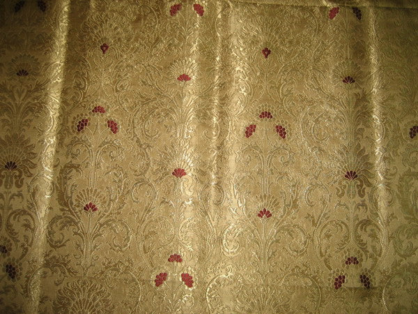 Pure Heavy Silk Brocade Fabric Dark Red &amp; True Gold 36&quot;