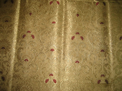 Pure Heavy Silk Brocade Fabric Dark Red &amp; True Gold 36&quot;