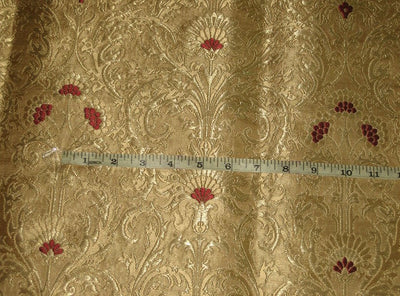 Pure Heavy Silk Brocade Fabric Dark Red &amp; True Gold 36&quot;