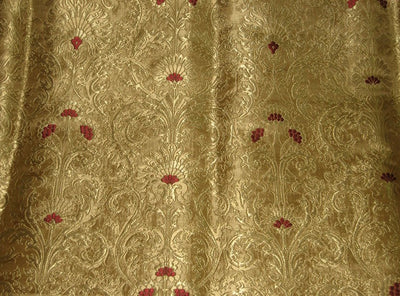 Pure Heavy Silk Brocade Fabric Dark Red &amp; True Gold 36&quot;