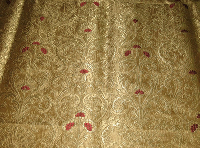 Pure Heavy Silk Brocade Fabric Dark Red &amp; True Gold 36&quot;
