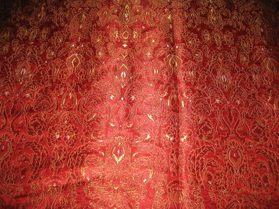 Pure Heavy Silk Brocade Fabric Wine Red,Red &amp; Gold