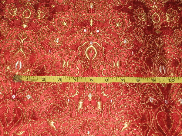 Pure Heavy Silk Brocade Fabric Wine Red,Red &amp; Gold