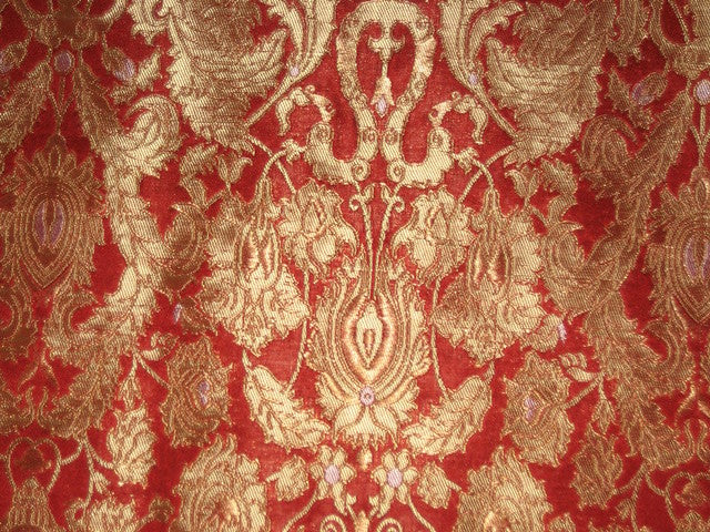 Pure Heavy Silk KING KHAB Brocade Fabric Red &amp; Gold BRO96[2]