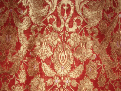 Pure Heavy Silk KING KHAB Brocade Fabric Red &amp; Gold BRO96[2]