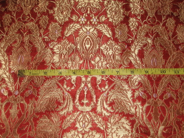 Pure Heavy Silk Brocade Fabric Red &amp; Gold BRO96[2]