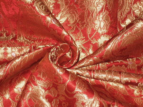 Pure Heavy Silk Brocade Fabric Red &amp; Gold BRO96[2]