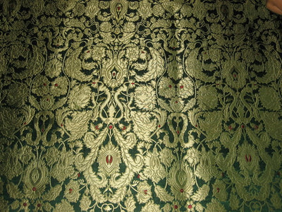 Pure Heavy Silk Brocade Fabric Green,Red &amp; Gold