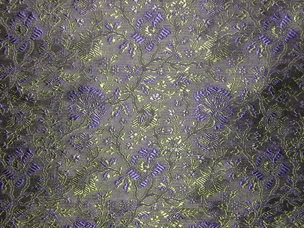 SILK BROCADE FABRIC Purple,Green &amp; Black