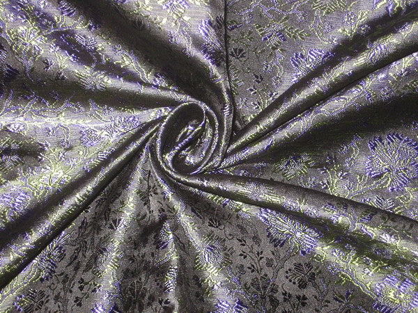 SILK BROCADE FABRIC Purple,Green &amp; Black