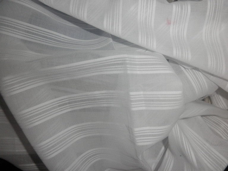 white cotton voile 58&quot; wide / jacquard stripes