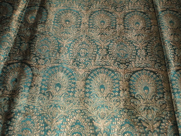Silk Brocade fabric Peacock Green &amp; Antique Gold BRO100[4]
