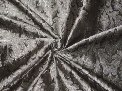 Silk Brocade~Width 44&quot;~Dark Steel Grey &amp; Silver colour