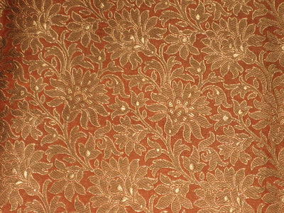 Pure Heavy Silk Brocade Fabric Orange ,Brown &amp; Gold BRO104[3]