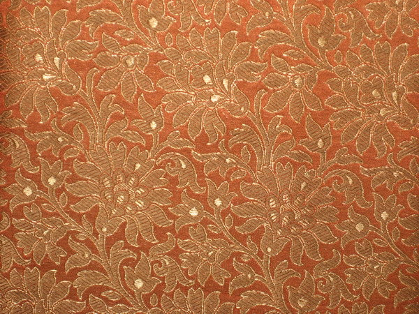 Pure Heavy Silk Brocade Fabric Orange ,Brown &amp; Gold BRO104[3]