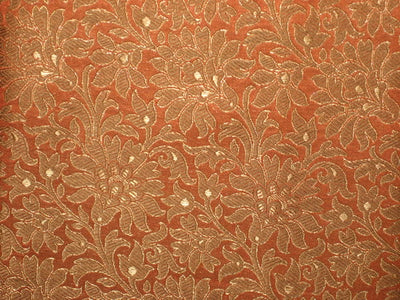 Pure Heavy Silk Brocade Fabric Orange ,Brown &amp; Gold BRO104[3]