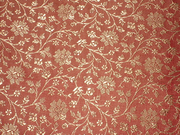 Silk Brocade fabric Tomato Red &amp; Gold 44" wide BRO103[3]