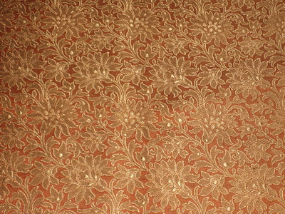 Pure Heavy Silk Brocade Fabric Orange ,Brown &amp; Gold BRO104[3]