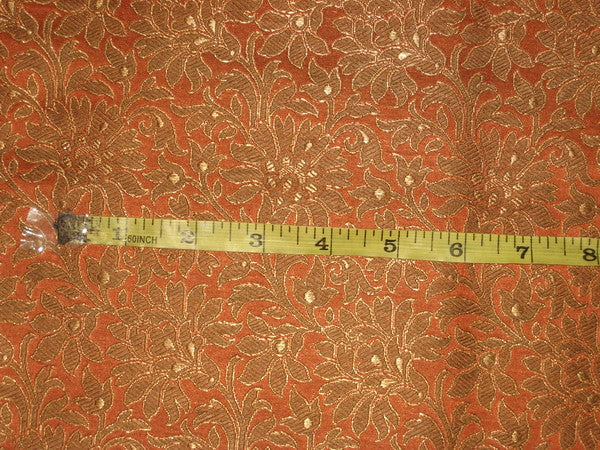 Pure Heavy Silk Brocade Fabric Orange ,Brown &amp; Gold BRO104[3]