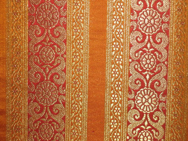 100% Pure Silk Brocade fabric Red,Gold &Mustard Orange colour 44&quot; wide available for bulk preorder [1895]