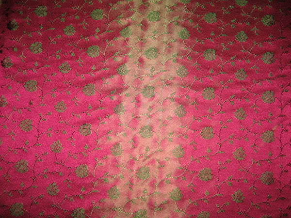 Silk Brocade fabric Indian Pink &amp; Green 44" wide BRO112[3]