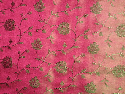 Silk Brocade fabric Indian Pink &amp; Green 44" wide BRO112[3]