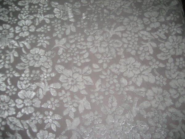 White Devore Polyester Viscose Burnout Velvet fabric ~ 44" wide