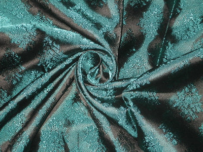 Silk Brocade fabric Black &amp; Teal color 44" wide BRO116[4]