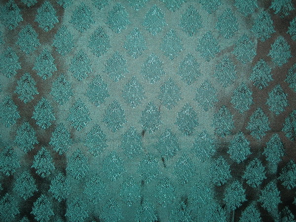 Silk Brocade fabric Black &amp; Teal color 44" wide BRO116[4]