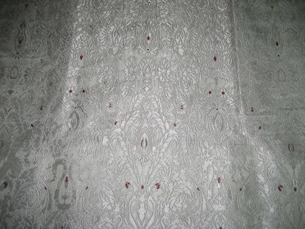 Heavy Silk Brocade Fabric Ivory,Wine &amp; Silver color 44" wide BRO117[1]