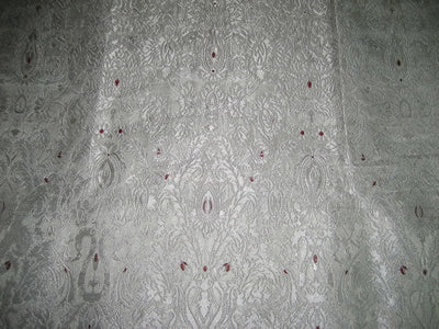 Heavy Silk Brocade Fabric Ivory,Wine &amp; Silver color 44" wide BRO117[1]