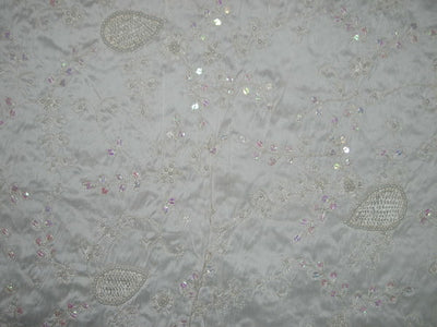 Pure SILK DUPIONI Fabric Floral Embroidery on Ivory