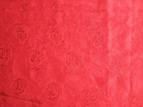 Red Beige French Embroidery on Red Shantung Embroidered Dupioni Silk main image 1