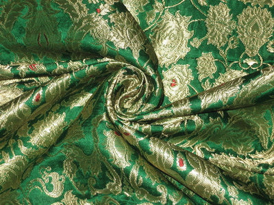 Heavy Silk Brocade Fabric Green,Red &amp; Metallic Gold color 44" wide BRO120[1]