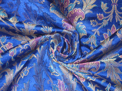 Heavy Silk Brocade Fabric deep royal blue color 36" wide BRO121[1]