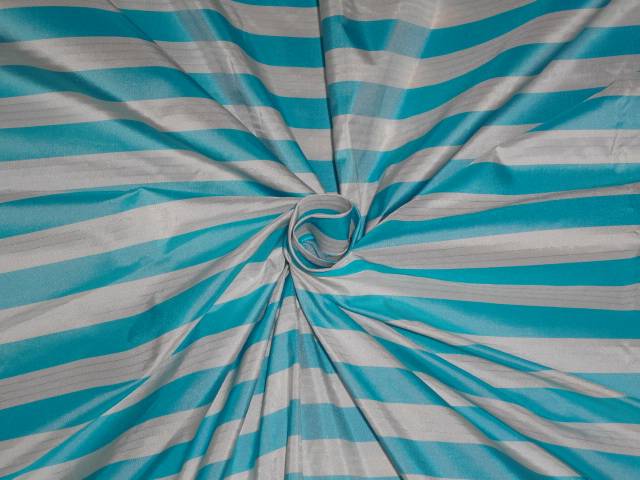 100 % silk taffeta sky blue and white colour stripe 54" wide [TAFS131]