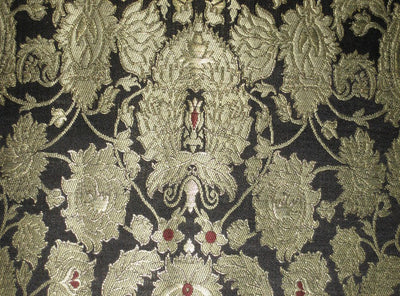 Heavy Silk Brocade Fabric Black, Red &amp; Gold BRO126[3]