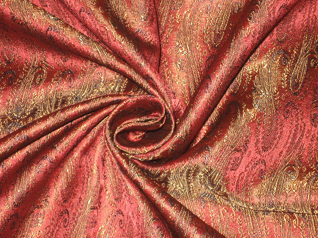 SILK BROCADE FABRIC Black ,Red & Brown color 44" wide BRO127[3]