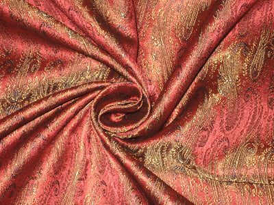 SILK BROCADE FABRIC Black ,Red & Brown color 44" wide BRO127[3]