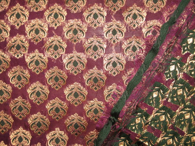 Silk Brocade Fabric Metallic Gold,Green &amp; Purple BRO132[3]