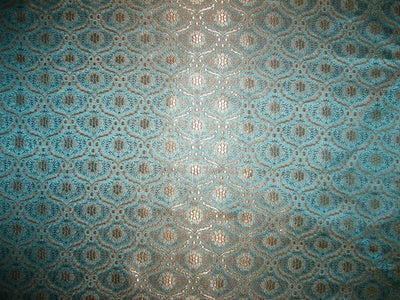 Silk Brocade Fabric Sea Blue,Gold &amp; Brown color 44" wide BRO131[3]