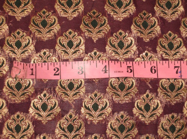 Silk Brocade Fabric Metallic Gold,Green &amp; Purple BRO132[3]