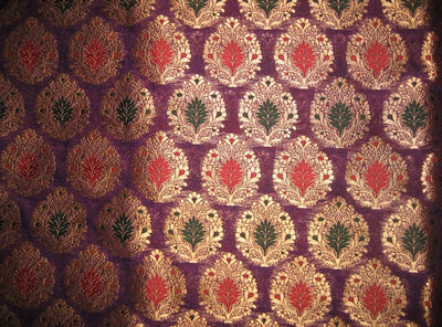Silk Brocade Fabric Gold,Green,Red &amp; Purple color 44" wide BRO132[1]