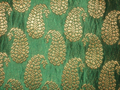 SILK BROCADE FABRIC Green &amp; Metallic Gold 44&quot;