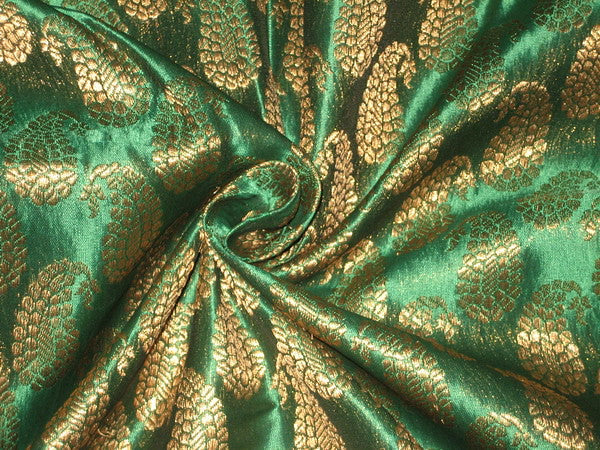 SILK BROCADE FABRIC Green &amp; Metallic Gold 44&quot;